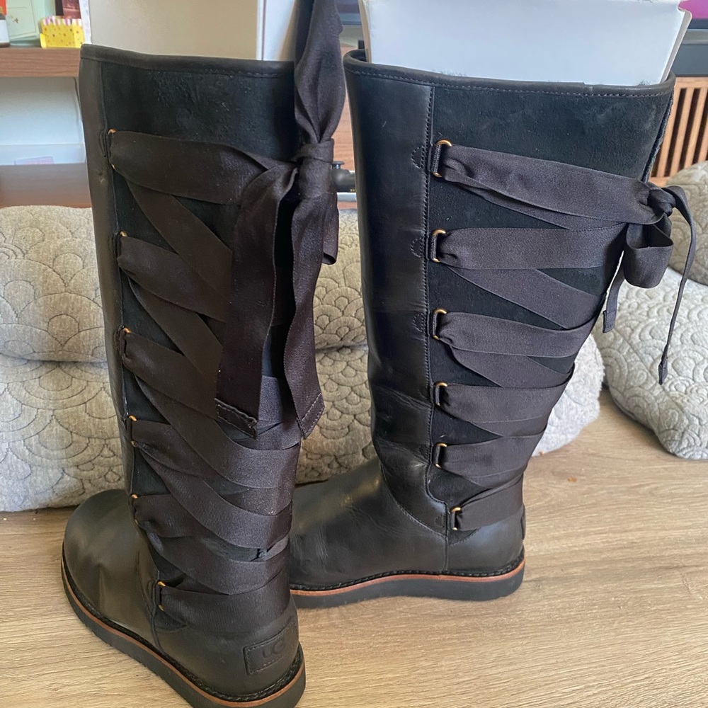 UGG Black Tall Lace-Up Boots size 5 ***RARE